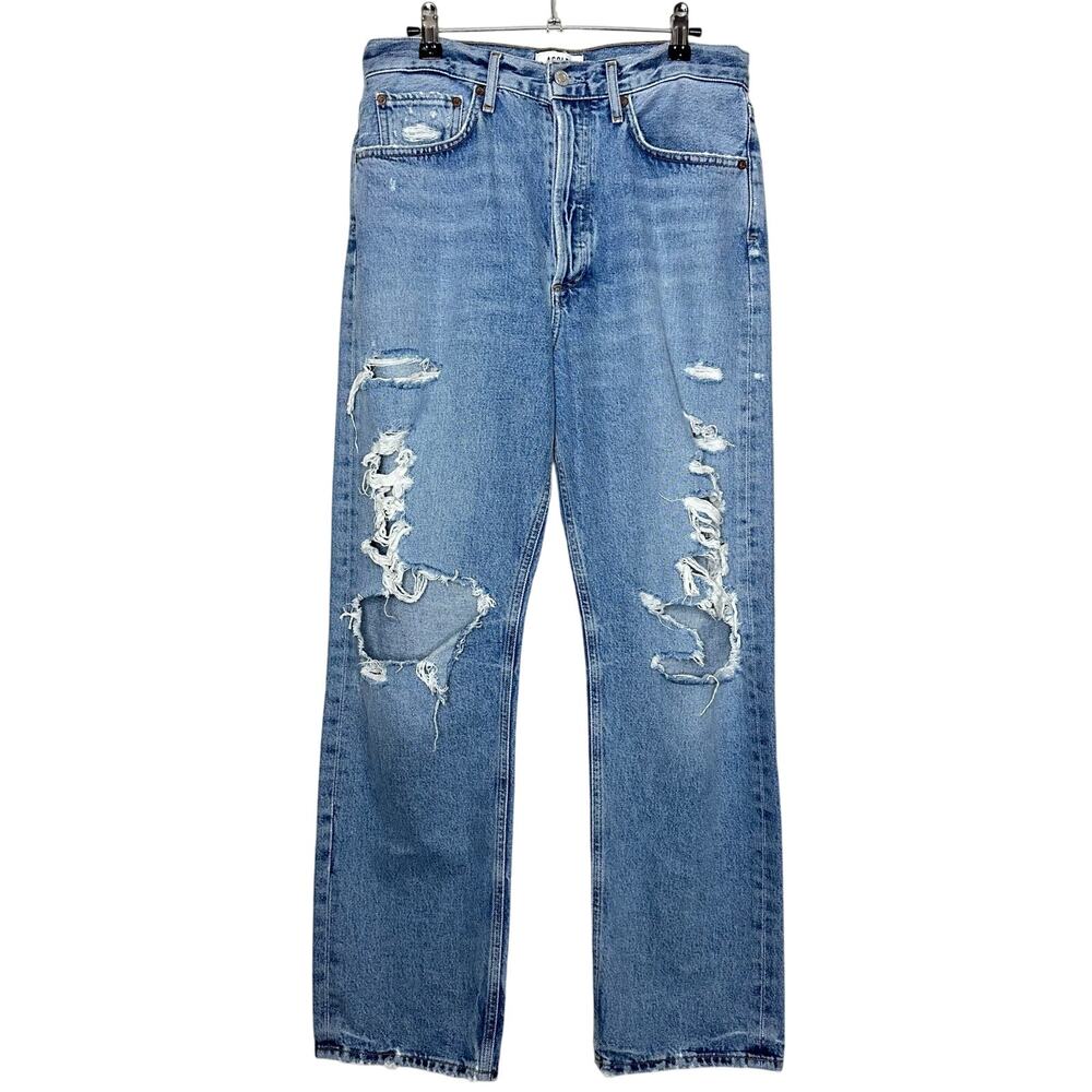 AGOLDE 90's Mid Rise Loose Jeans Distressed Blue Denim A069E-1141 Size 28